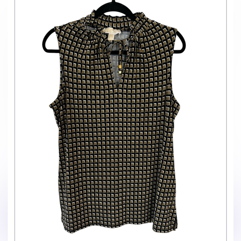 Michael Kors Women’s Printed Ruffle Neck Tank Top with Tie Front Size L